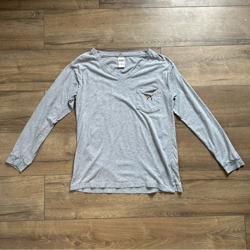 Victoria Secret PINK Gray Long Sleeve Shirt with Cheetah Logo